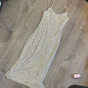 NWT BB Dakota Steve Madden Sequin Slip Maxi Dress in Champagne